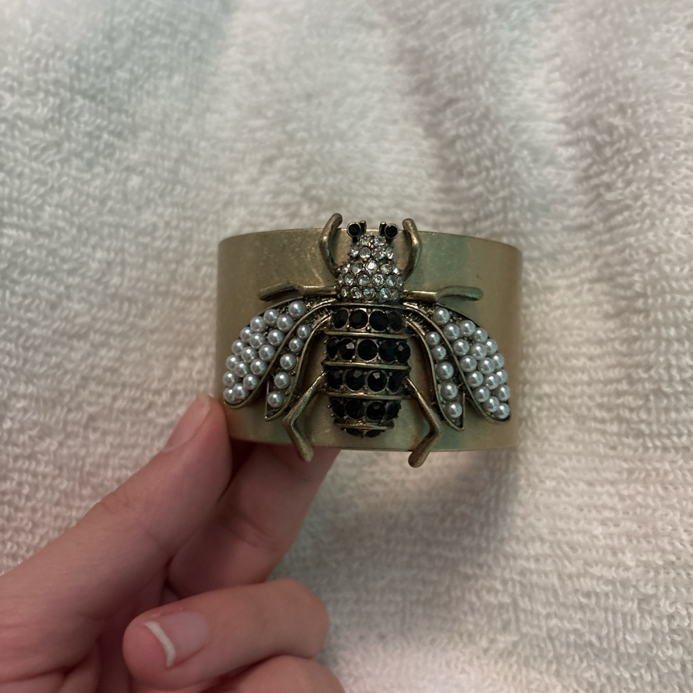 Gold Cuff Bracelet with Bee Design